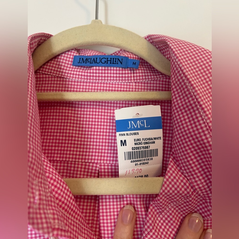 J.McLaughlin fuschia/white gingham shirt - Picture 8 of 9